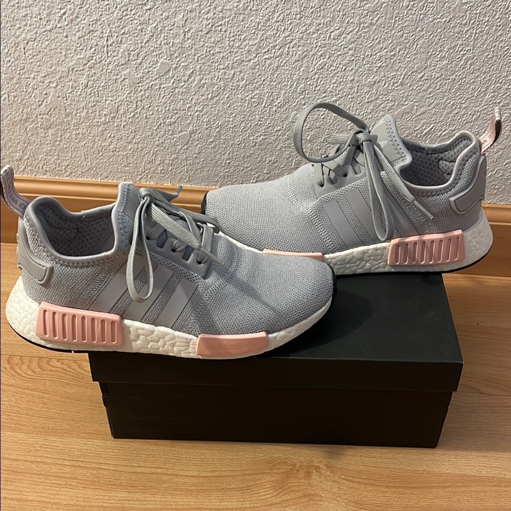 Women’s Adidas Gray and Pink Sneakers with Boost Cushioning NMD R1